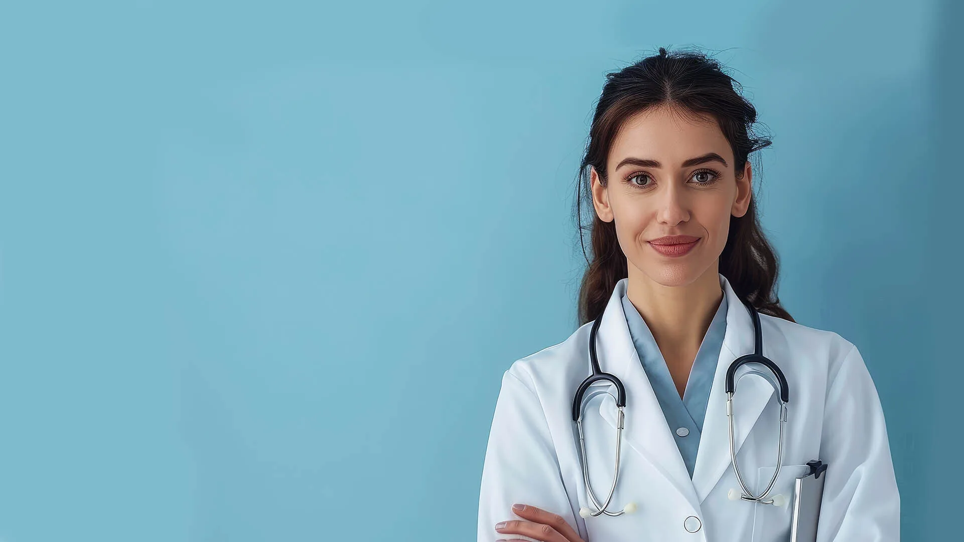 Médica con estetoscopio representando una terapia confiable con células madre en Bogotá